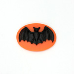 Plastic Cameo - Bat Oval 25x18MM BLACK ON ORANGE