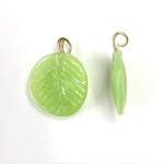 Glass Pendant Leaf with Brass Loop 16MM OPAL GREEN