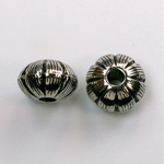 Metalized Plastic Engraved Bead - Round 13x8MM ANT SILVER