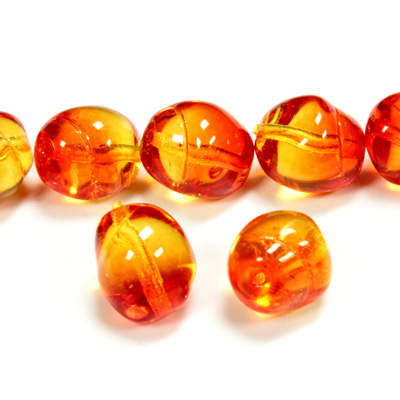 Czech Pressed Glass Bead - Baroque Oval 13x11MM ORANGE-YELLOW 64815
