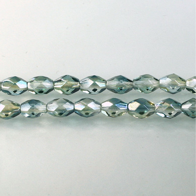 Czech Glass Fire Polish Bead - Oval 07x5MM Coated SEA-GREEN 91008