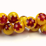 Glass Millefiori Bead - Round 12MM YELLOW RED (33)