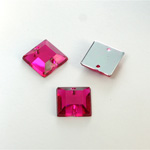 Plastic Flat Back 2-Hole Foiled Sew-On Stone - Square 12MM FUCHSIA