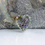 German Glass Engraved Buff Top Intaglio Pendant - ANCHOR Heart 12x11MM CRYSTAL HELIO BLUE