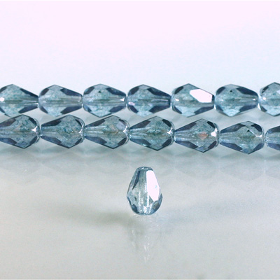 Czech Glass Fire Polish Bead - Pear 08x6MM LUMI COATED BLUE