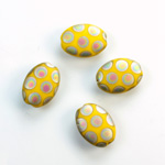 Pressed Glass Peacock Bead - Oval 14x10MM MATTE YELLOW