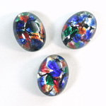 Glass Medium Dome Lampwork Cabochon - Oval 18x13MM BLACK MULTI OPAL (04460)