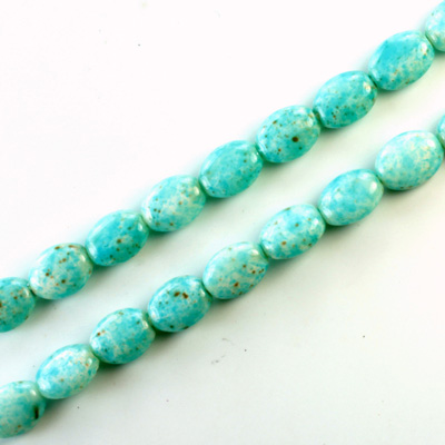 Czech Pressed Glass Bead - Flat Oval 08x6MM TURQ MATRIX