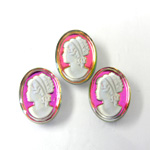 Glass Crystal Painting with Carved Intaglio Woman's Head - Oval 18x13MM WHITE ON VITRAIL MEDIUM