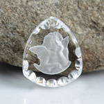 German Glass Engraved Buff Top Intaglio Pendant - RAFAEL ANGEL Shield 22x18MM MATTE CRYSTAL