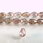 Czech Glass Fire Polish Bead - Pear 10x7MM LUMI COATED ROSE