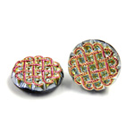 Glass Flat Back Engraved Button Top - Round Basket Weave 18MM GOLD BLUE COATED