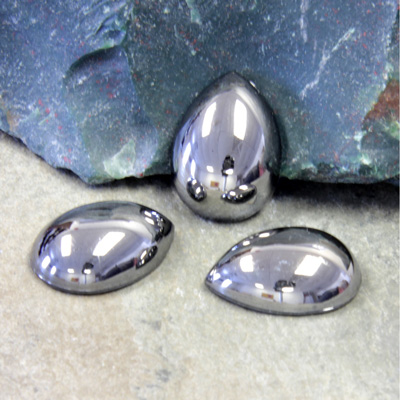 Plastic Flat Back Metalized Cabochon - Pear 18x13MM HEMATITE