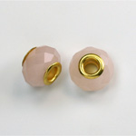 Glass Faceted Bead with Large Hole Gold Plated Center - Round 14x9MM OPAL ROSE