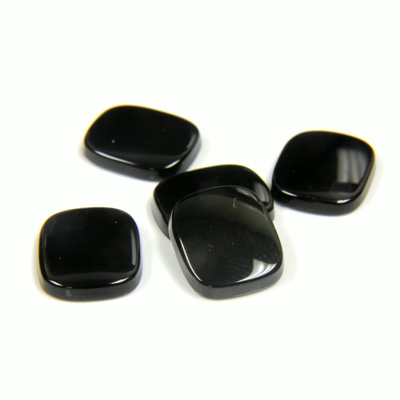 Gemstone Flat Back Single Bevel Buff Top Stone - Cushion Antique 12x10MM BLACK ONYX