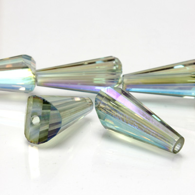 Chinese Cut Crystal Bead - Fancy Cone 16x8MM GREEN TRANSFER COAT
