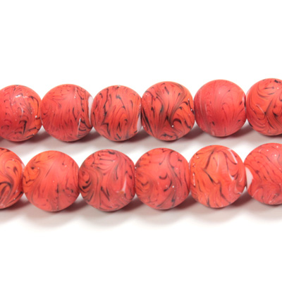 Glass Lampwork Bead - Smooth Round 12MM MATTE CORAL MATRIX