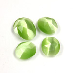 Fiber-Optic Flat Back Cabochon - Rauten Rose Round 12x10MM CAT'S EYE LT GREEN