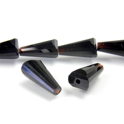 Chinese Cut Crystal Bead - Fancy Cone 12x6MM JET