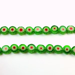 Glass Millefiori Bead - Flat Round 06x3MM GREEN WHITE RED (10)