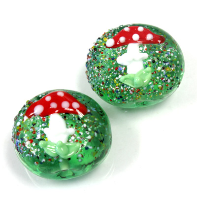 Czech Glass Lampwork Bead - Round Fairy Tale Bead MUSHROOM