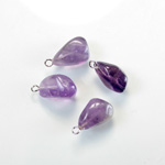 Gemstone Tumble Polished Pendant with Silver Plated Ring - Small AMETHYST (B)