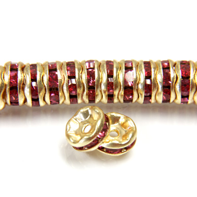 Czech Rhinestone Rondelle - Round Wavy 06MM FUCHSIA-GOLD