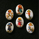 German Plastic Porcelain Decal Painting - Children Oval 18x13MM ON CHALKWHITE BASE