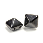 Preciosa Czech Pressed Glass 2-Hole Bead - Pyramid Studs 12x12MM HEMATITE