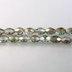 Czech Glass Fire Polish Bead - Oval 07x5MM Coated GREEN-ROSE 91001