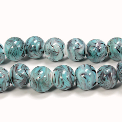 Glass Lampwork Bead - Smooth Round 10MM BLUE MATRIX