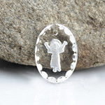 German Glass Engraved Buff Top Intaglio Pendant - EL DIVINO NINO Oval 18x13MM MATTE CRYSTAL