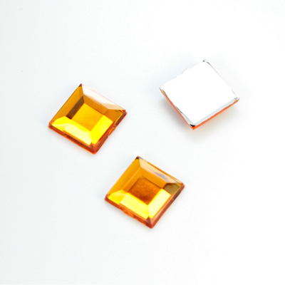 Plastic Flat Back Foiled Rose Cut Rhinestone - Square 10x10MM TOPAZ