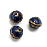Plastic Engraved Bead -  Gold Tapestry Round 16MM NAVY