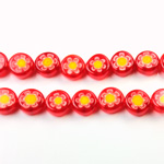 Glass Millefiori Bead - Flat Round 08x4MM ORANGE WHITE YELLOW (23)