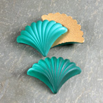 Glass Cabochon - Fan/Shell Shape 25x19MM MATTE EMERALD Foiled