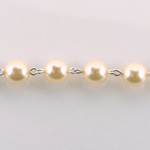 Linked Bead Chain Rosary Style with Glass Pearl Bead - Round 8MM CREME-SILVER