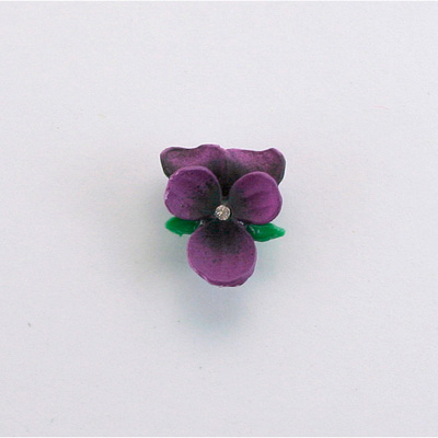 Plastic No-Hole Flower - Violet with Chaton 14x12MM PURPLE