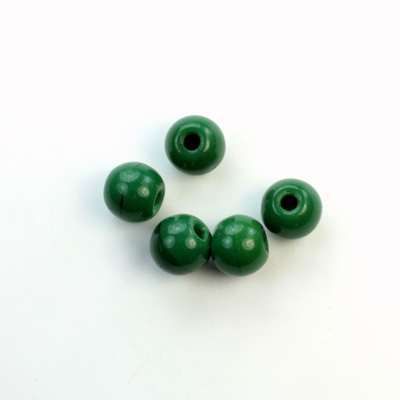 Czech Pressed Glass Large Hole Bead - Round 08MM DARK GREEN