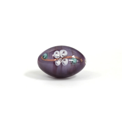 Czech Glass Lampwork Bead - Oval Smooth 20x12MM Flower WHITE ON AMETHYST (04886)