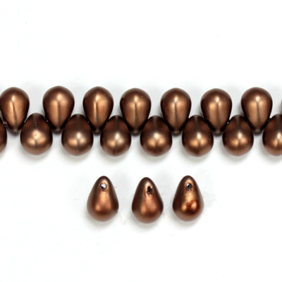 Glass Pendant Pearl Drop 8x6MM MATTE DARK BROWN