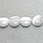 Fiber Optic Synthetic Cat's Eye Bead - Smooth Lentil Round 12MM CAT'S EYE WHITE