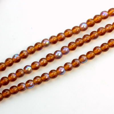 Czech Pressed Glass Bead - Smooth Round 04MM MADEIRA TOPAZ AB