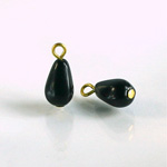 Pressed Glass Bead with 1 Brass Loop - Pear 15x8MM JET