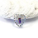 German Glass Engraved Buff Top Intaglio Pendant - OWL Heart 12x11MM CRYSTAL HELIO BLUE