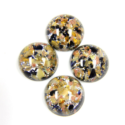 Glass Medium Dome Lampwork Cabochon - Round 15MM MULTI GOLD SILVER with  AVENTURINE (04266)