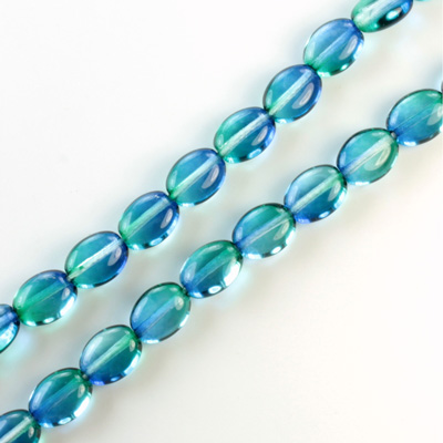 Czech Pressed Glass Bead - Flat Oval 08x6MM BLUE-GREEN 69004