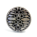 German Glass Flat Back Engraved Stone - Round 31MM MARCASITE on JET