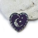 German Glass Engraved Flat Top Intaglio Pendant - MOON & STARS Heartshape 20x18MM SILVER on HELIO BLUE