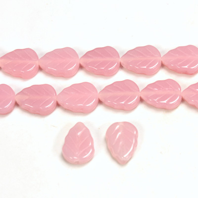 Czech Pressed Glass Engraved Bead - Leaf 10x8MM OPAL ROSE